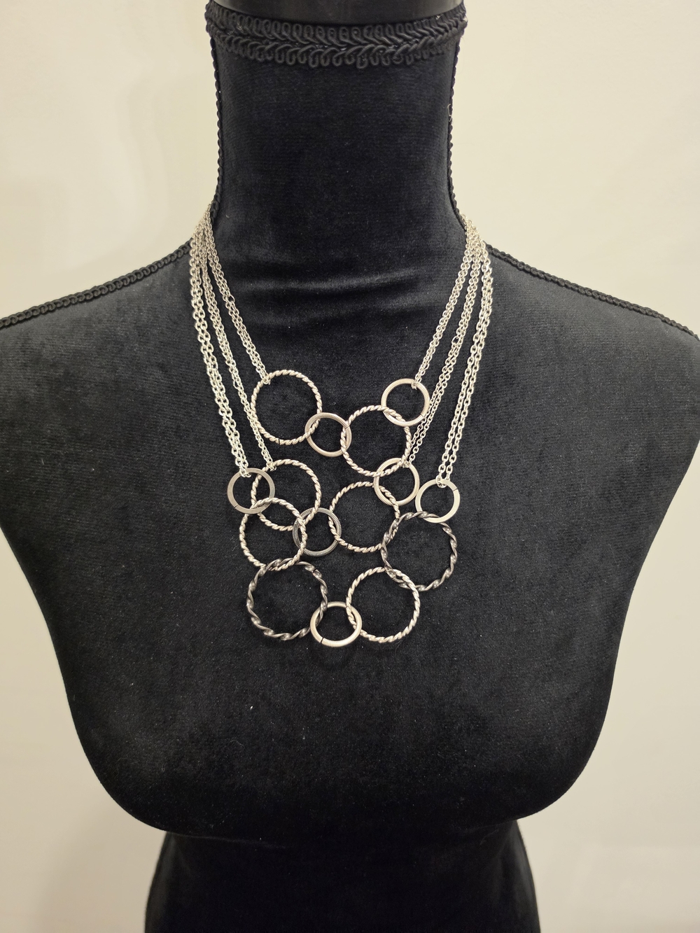 Silver Multi-Row Circle Link Necklace - Women Jewelry